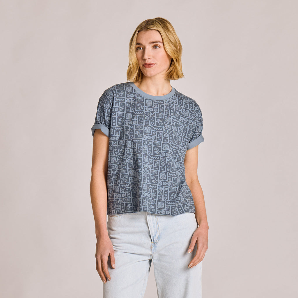Women's Woodblock Icon Pattern Short Sleeve Crusher Boxy Tee product image 1