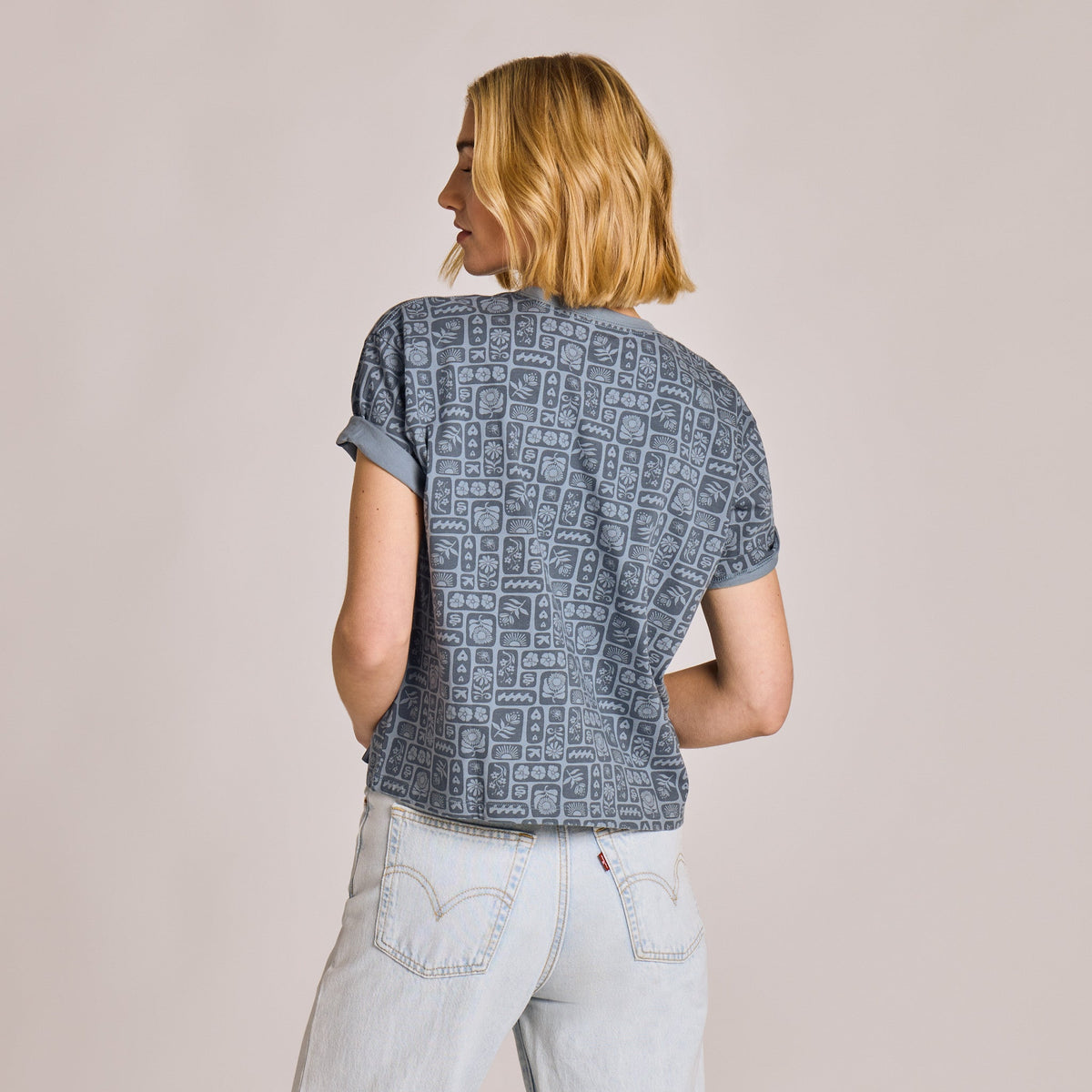 Women's Woodblock Icon Pattern Short Sleeve Crusher Boxy Tee product image 3