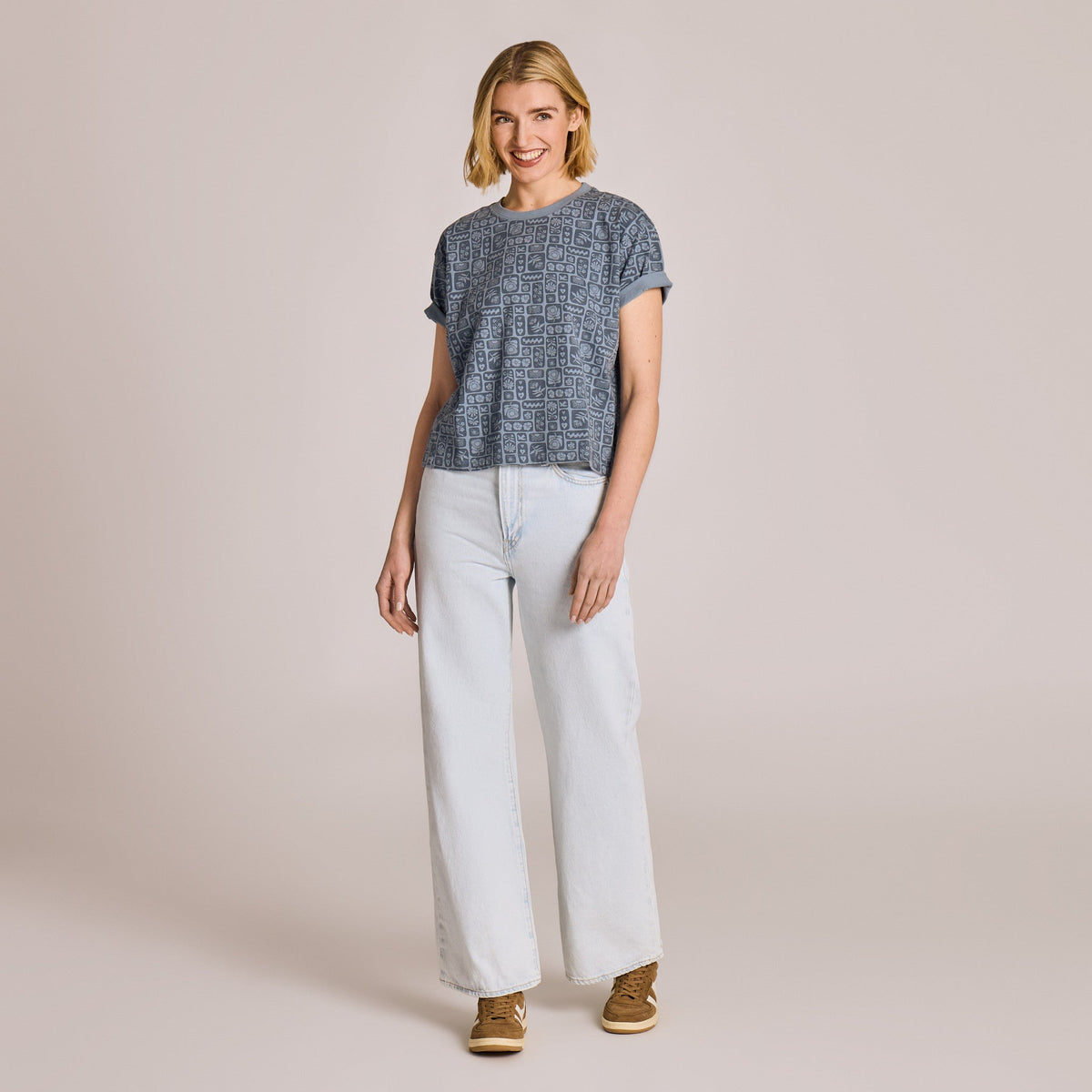 Women's Woodblock Icon Pattern Short Sleeve Crusher Boxy Tee product image 5
