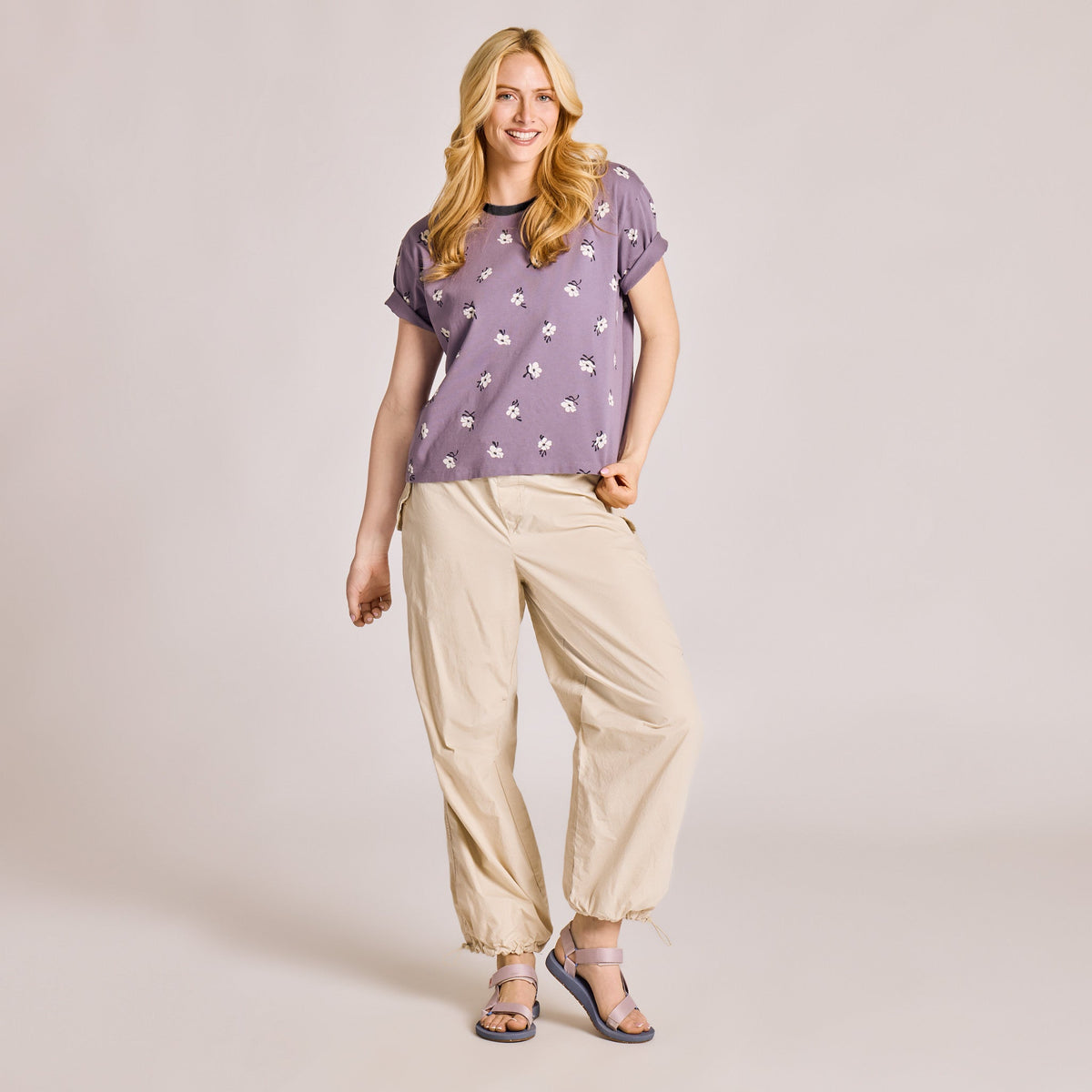 Women's Mod Flower Pattern Short Sleeve Crusher Boxy Tee product image 5