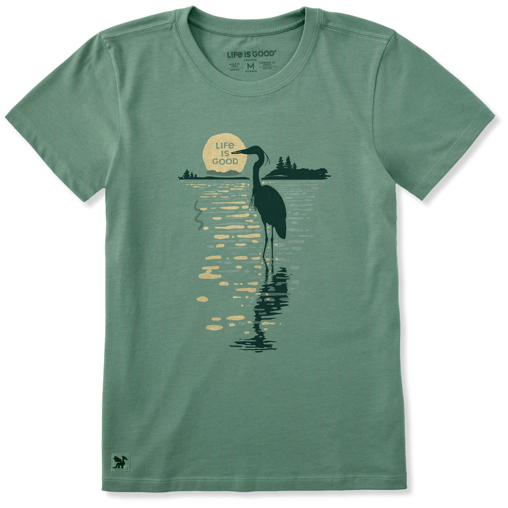Women's Moonlit Heron Silhouette Short Sleeve Crusher Tee product image 1