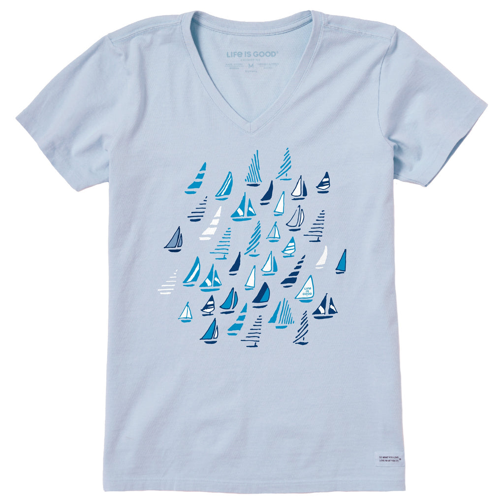 Women's School of Sailboats Short Sleeve Crusher Vee product image 1