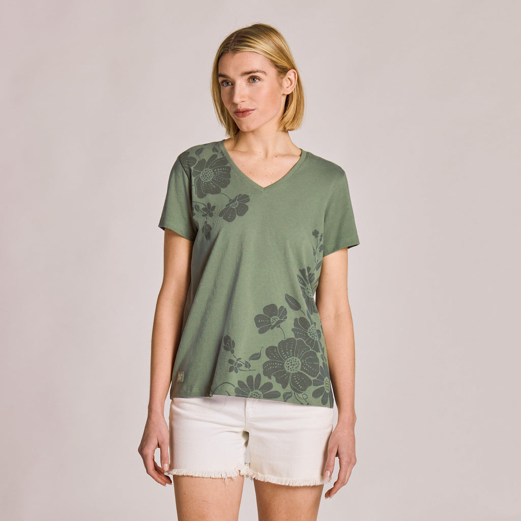 Women's Climbing Flower Vines Short Sleeve Crusher Vee product image 1