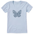 Women's Floral Woodcut Butterfly Short Sleeve Crusher Vee product image 1