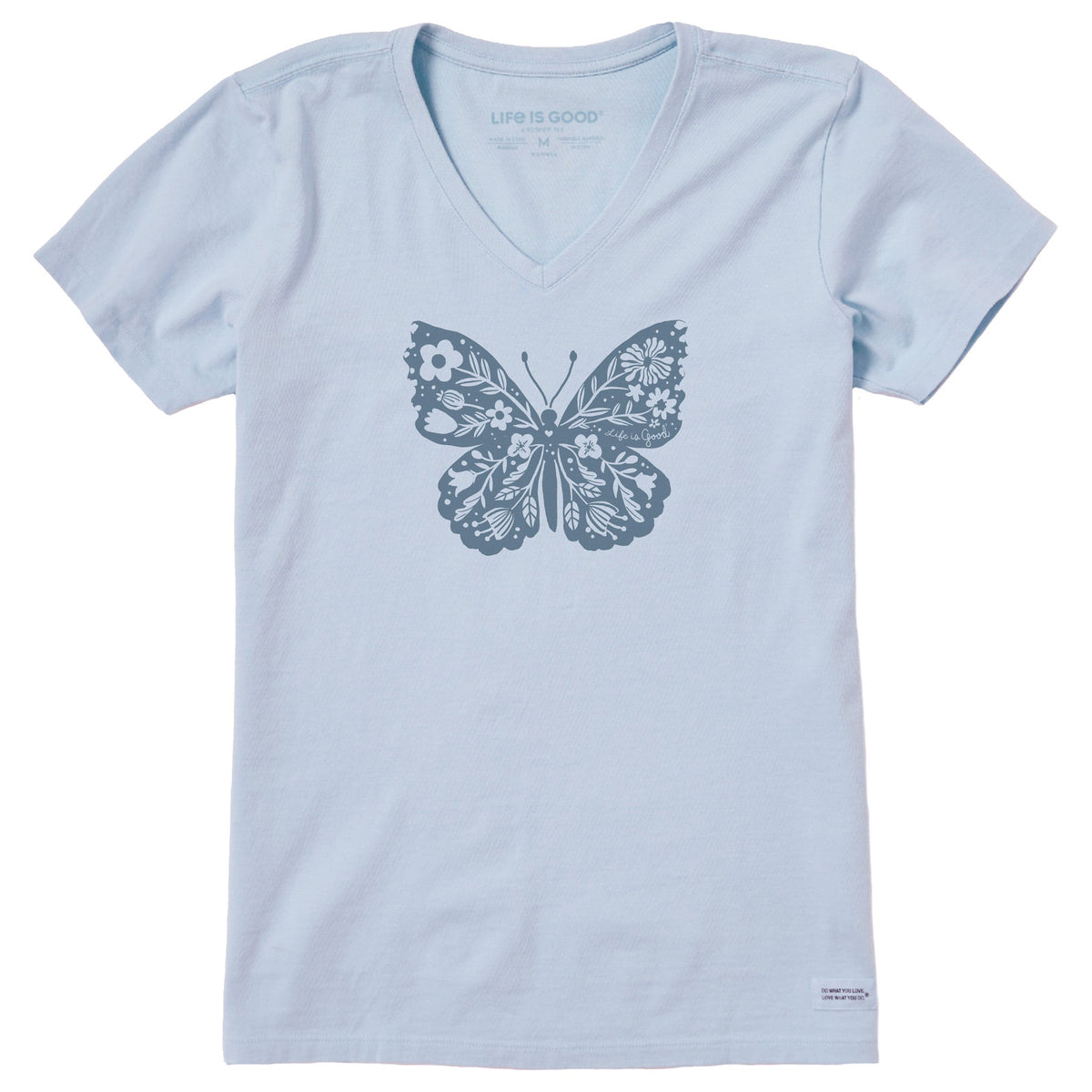 Women's Floral Woodcut Butterfly Short Sleeve Crusher Vee product image 1
