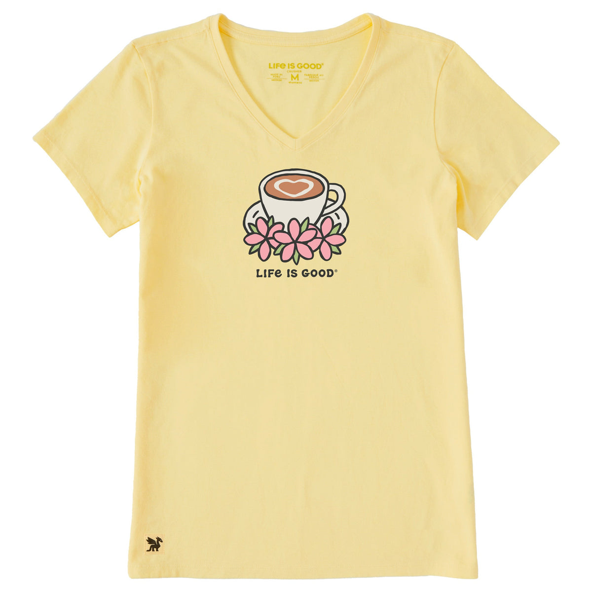 Women's Latte Heart with Flowers Short Sleeve Crusher-LITE Vee