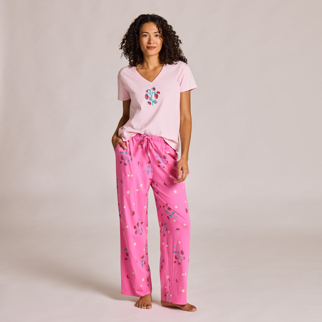 Women's Strawberry and Floral Pattern Snuggle Up Sleep Pant