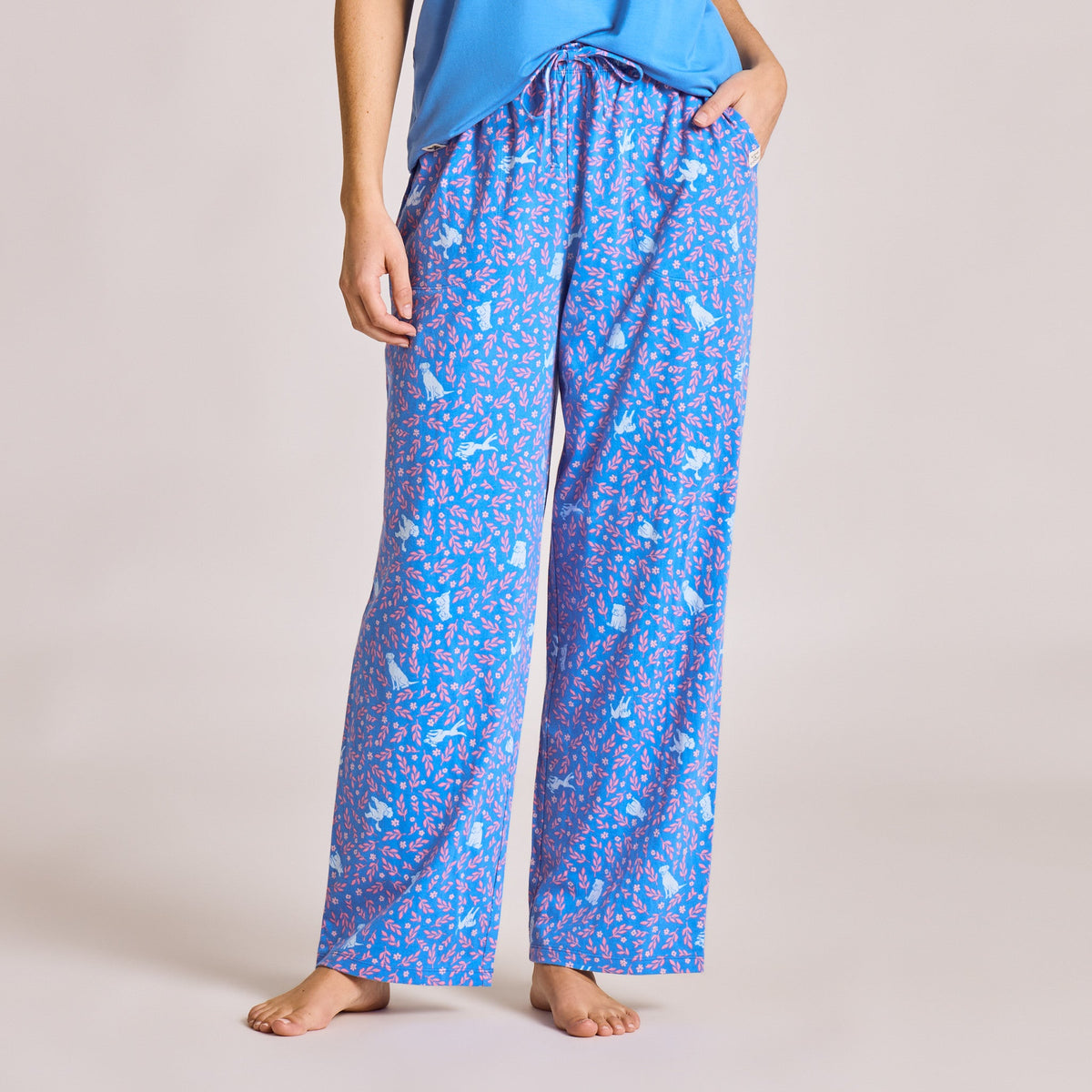 Women's Puppy Floral Pattern Snuggle Up Sleep Pant