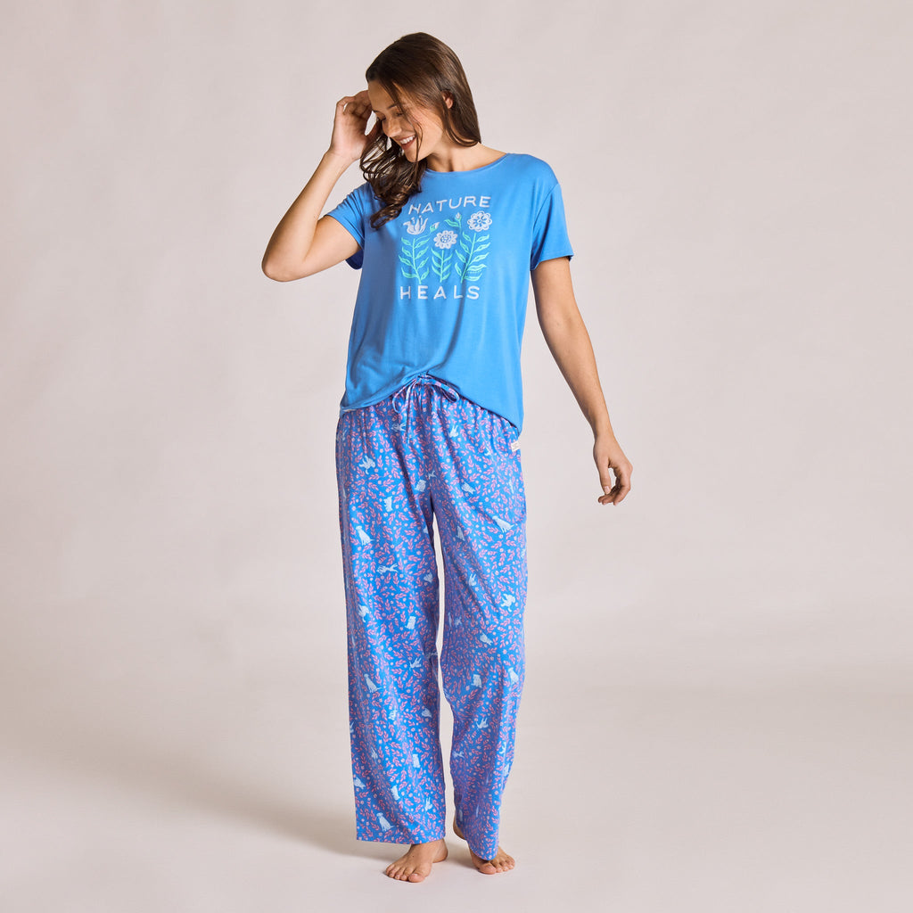 Women's Puppy Floral Pattern Snuggle Up Sleep Pant