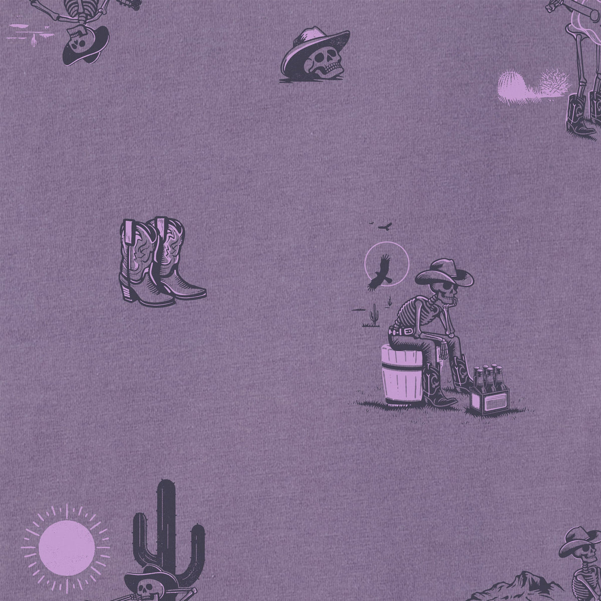 Women's Cowboy Skeleton Pattern Short Sleeve Crusher Boxy Tee