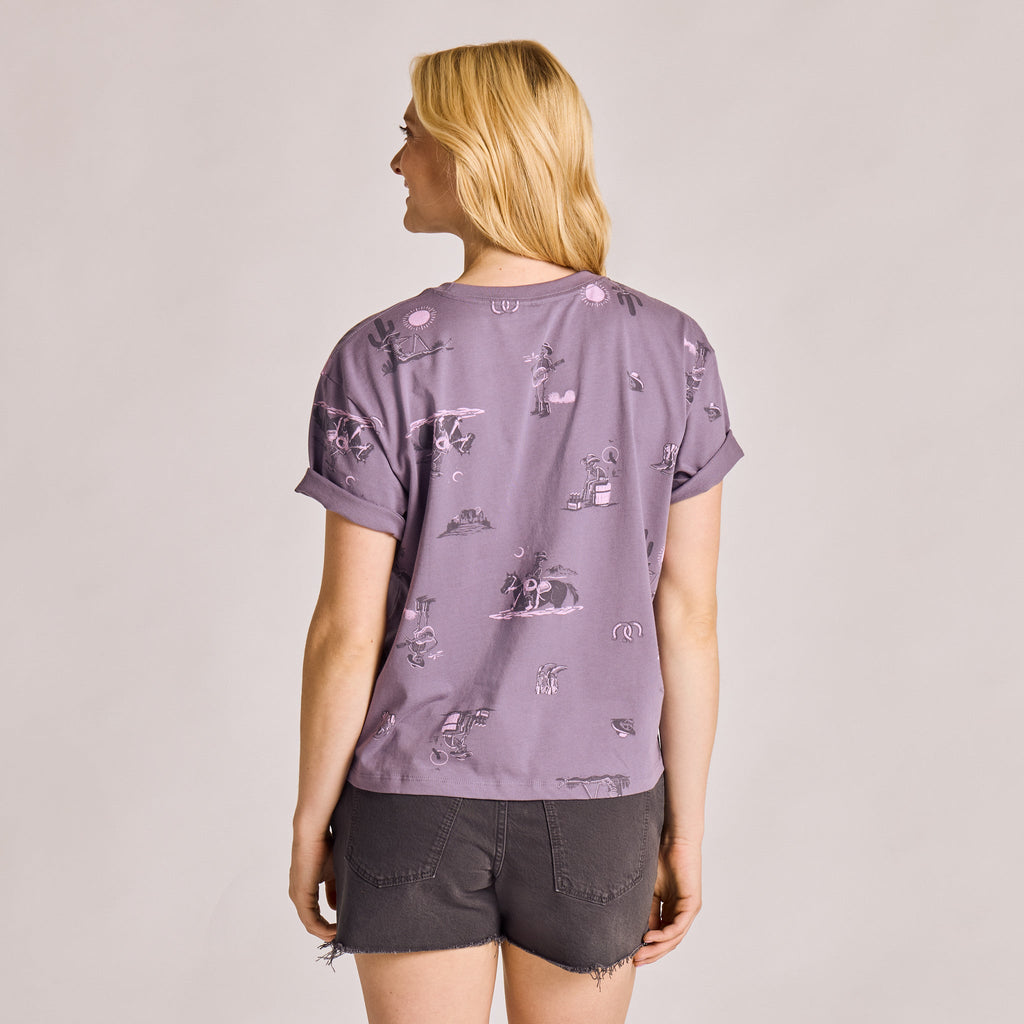 Women's Cowboy Skeleton Pattern Short Sleeve Crusher Boxy Tee