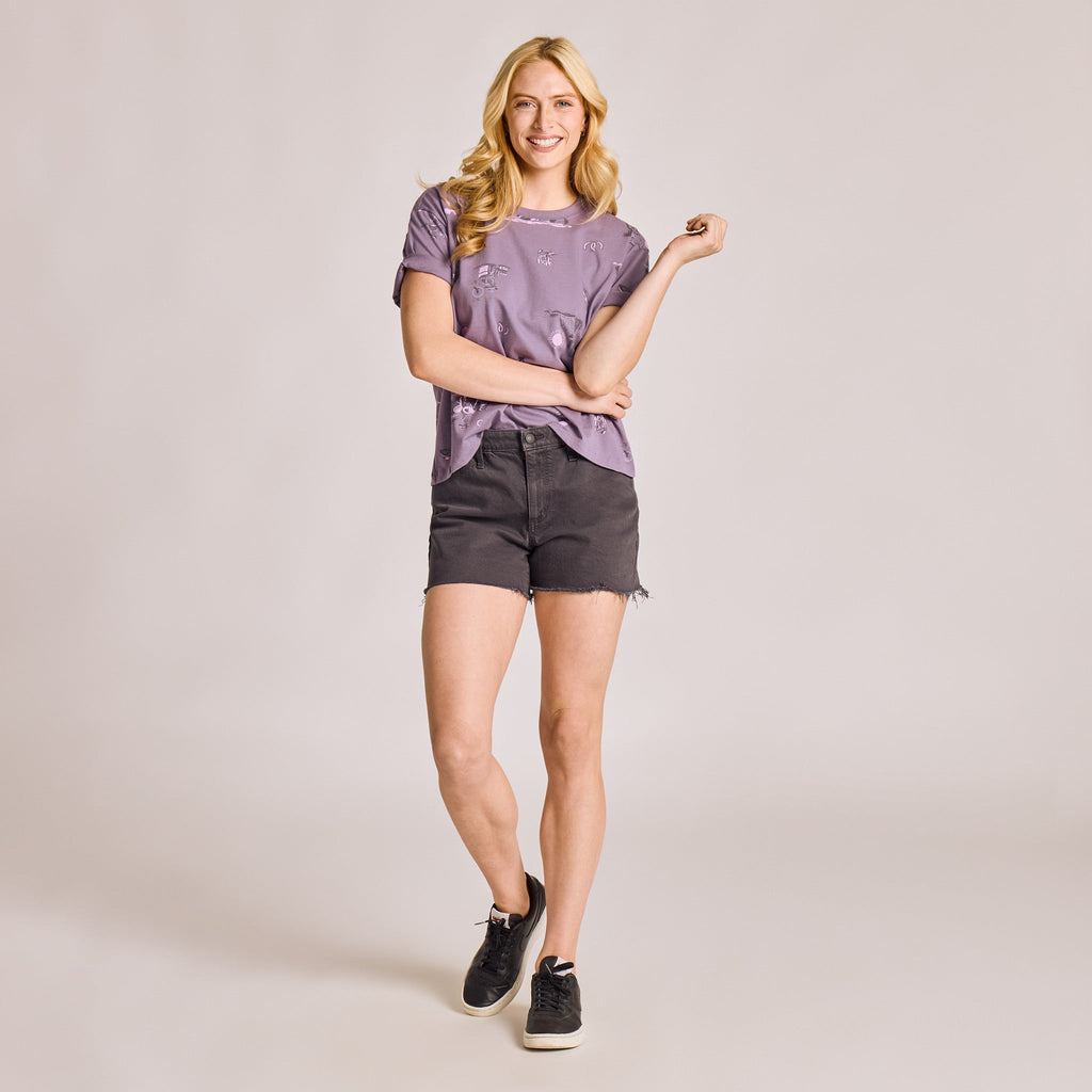 Women's Cowboy Skeleton Pattern Short Sleeve Crusher Boxy Tee