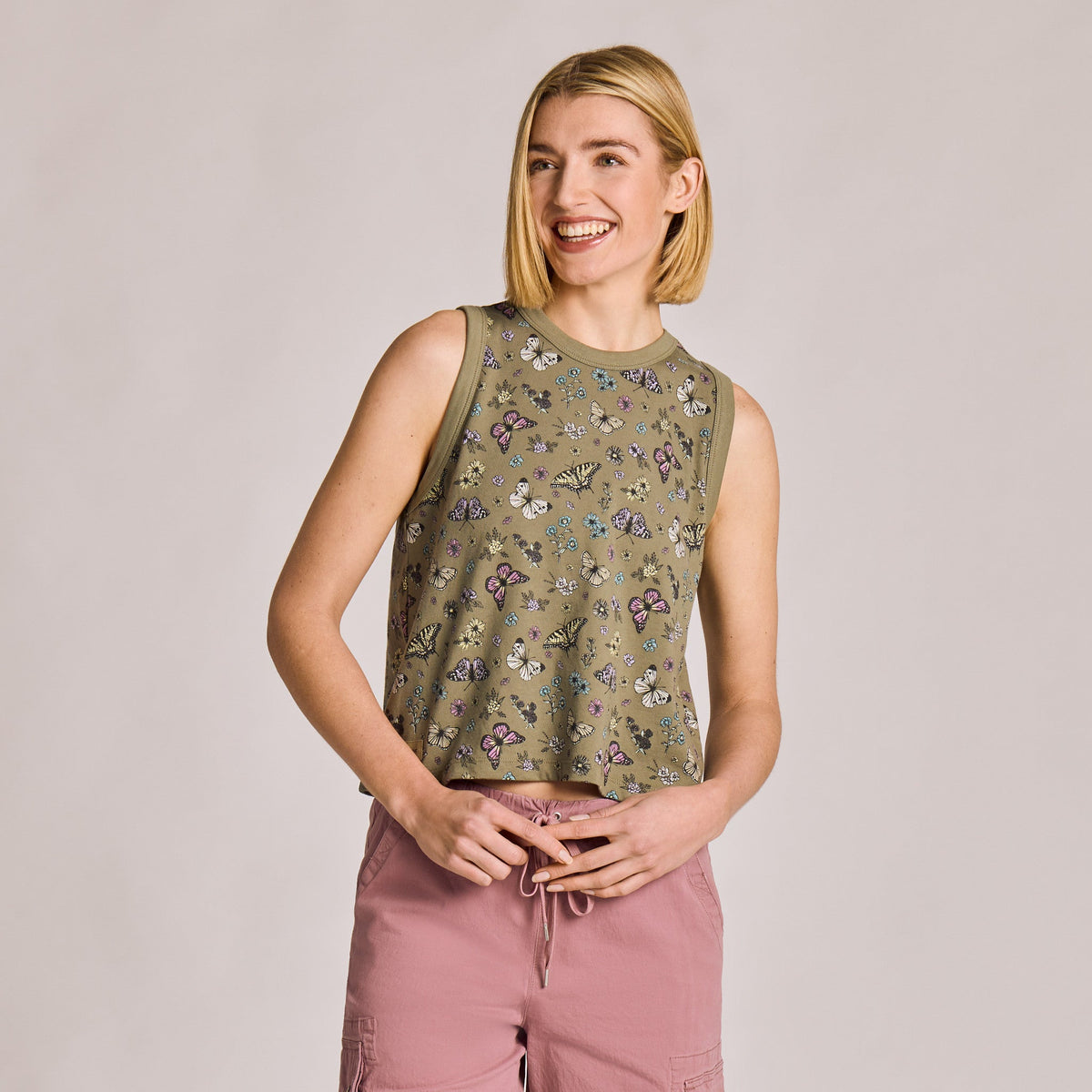Women's Butterfly Garden Pattern Crusher Boxy Tank product image 1