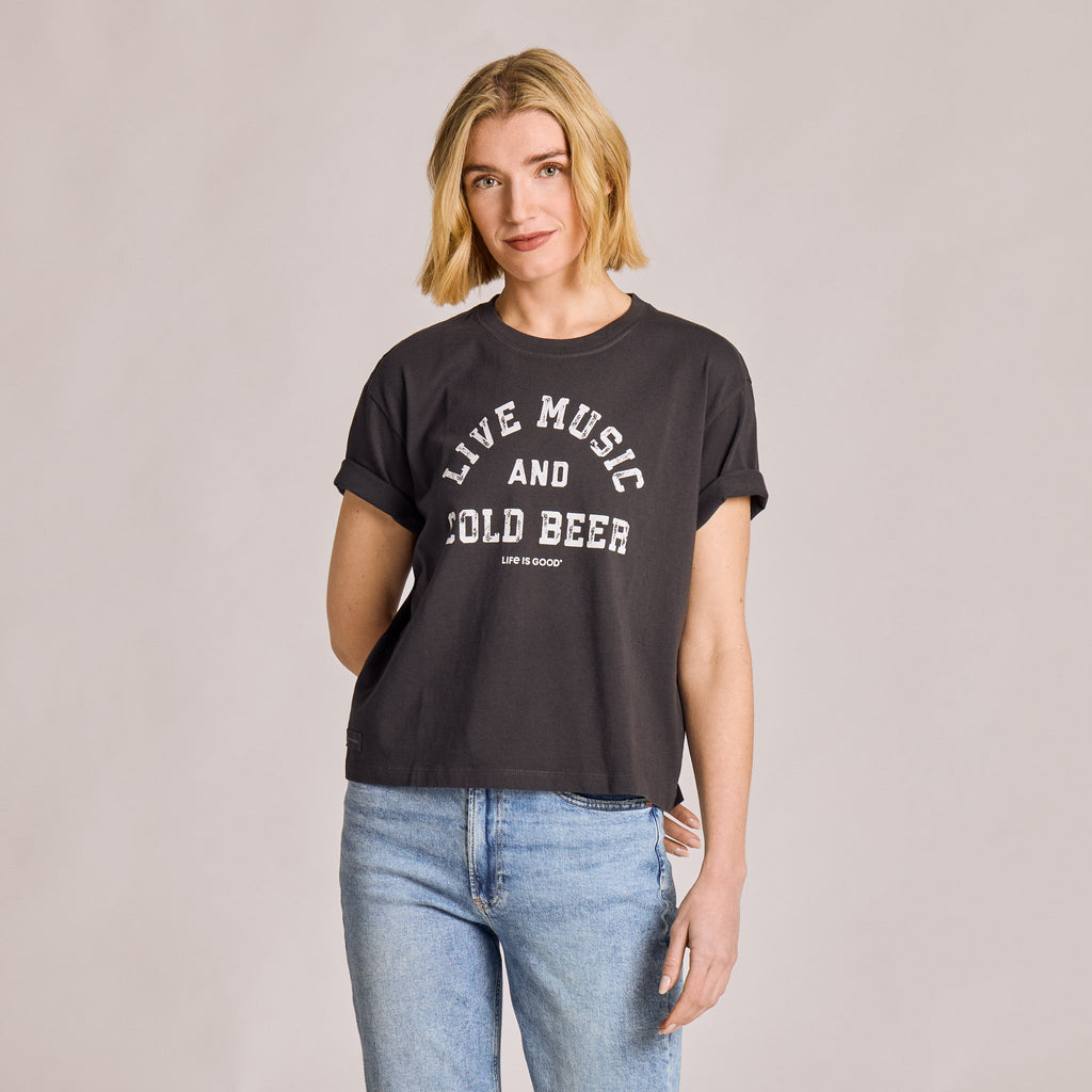 Women's Live Music Cold Beer Short Sleeve Crusher Boxy Tee product image 1