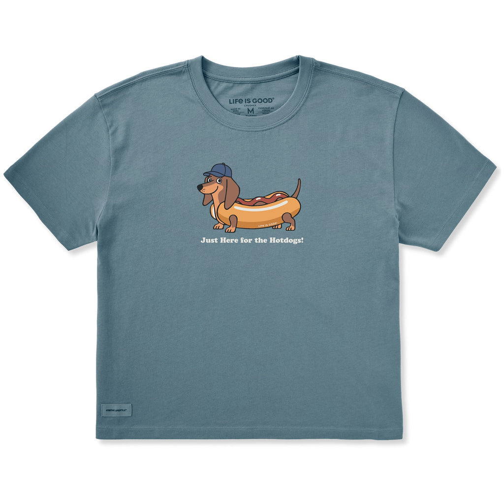 Women's Just Here for the Wiener Dogs Short Sleeve Crusher Boxy Tee