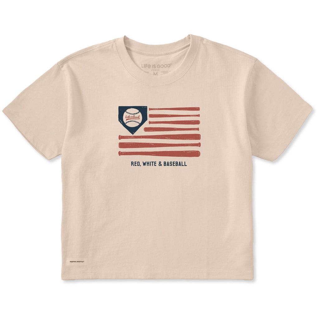 Women's Red White & Baseball Flag Short Sleeve Crusher Boxy product image 1