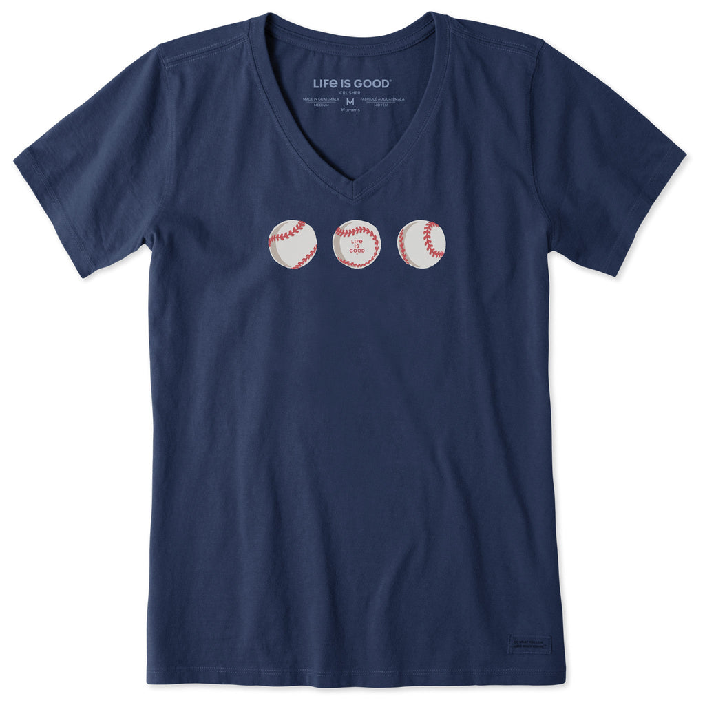 Women's Three Baseballs Short Sleeve Vee product image 1
